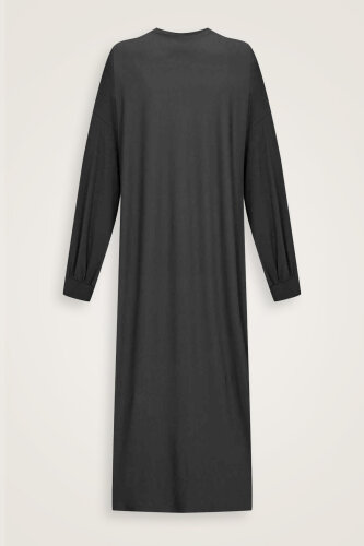  Kol Ağzı Ribana Siyah Penye Elbise - Imannoor (2)