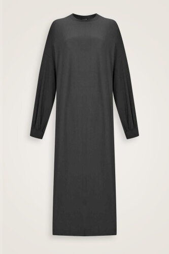  Kol Ağzı Ribana Siyah Penye Elbise - Imannoor (1)