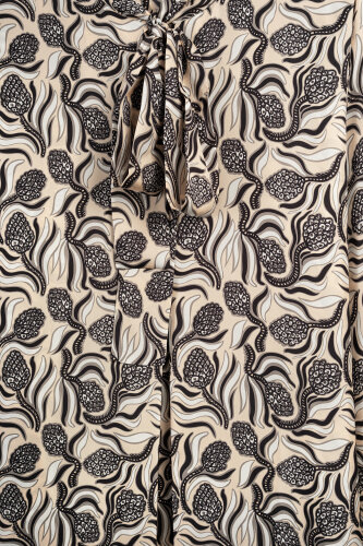 Kozalak Çiçeği Krem-Gri Boyun Bağcıklı Tivil İpek Elbise - Imannoor (2)