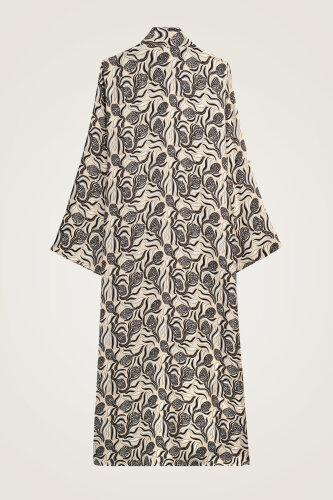 Kozalak Çiçeği Krem-Gri Boyun Bağcıklı Tivil İpek Elbise - Imannoor (3)