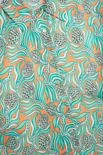 Kozalak Çiçeği Somon-Turkuaz Tivil İpek Gömlek - Imannoor (2)