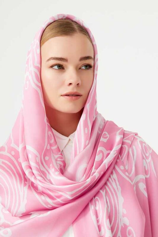 Kubbe Pembe İpek Eşarp - 4
