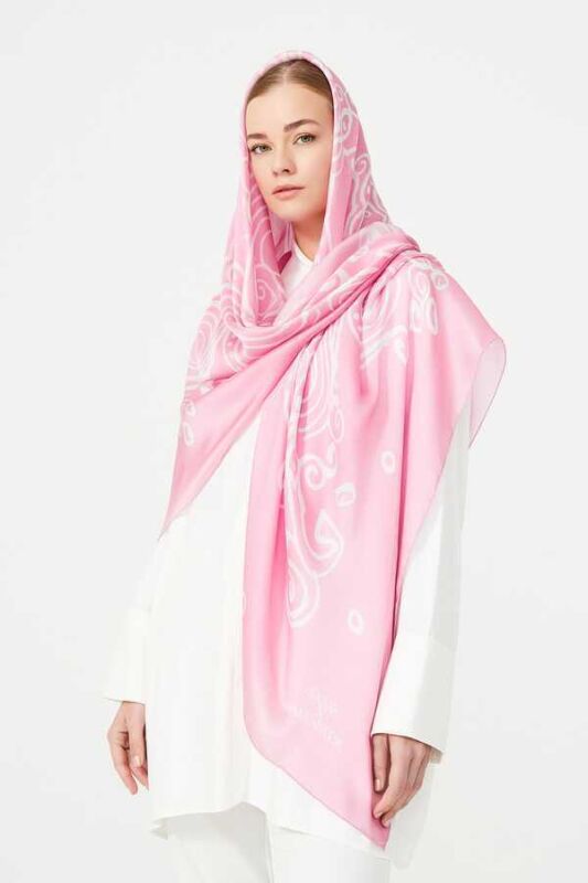 Kubbe Pembe İpek Eşarp - 6