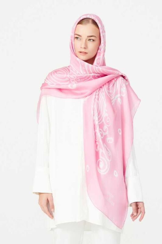 Kubbe Pembe İpek Eşarp - 2