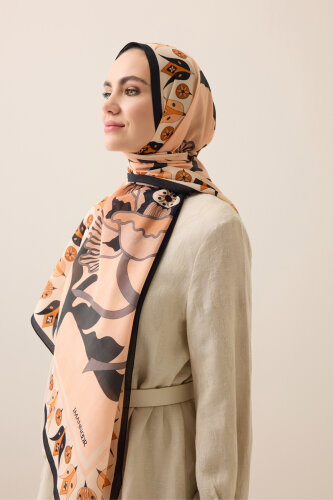 Kufi Gray-Salmon Floss Cotton Shawl - Imannoor (1)