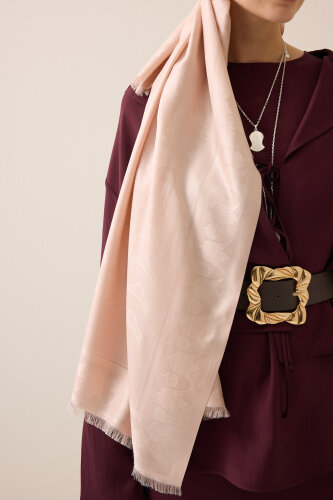 Kufi Pudra Jakar İpek Şal 70x200 - 5