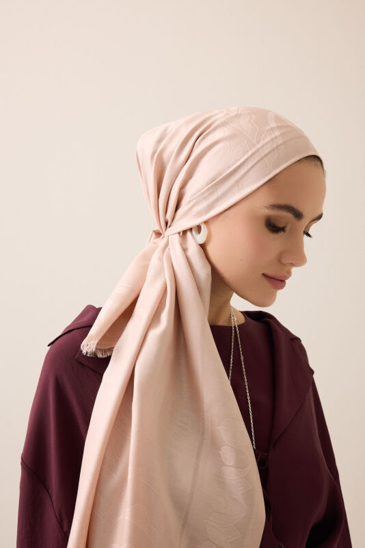 Kufi Pudra Jakar İpek Şal 70x200 - 1