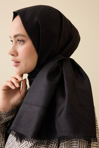 Kufi Siyah Jakar İpek Şal 70x200 