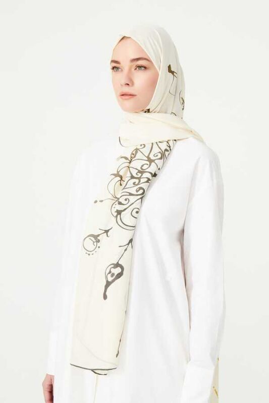 Kuş Sepeti Krem İpek Şal - 4