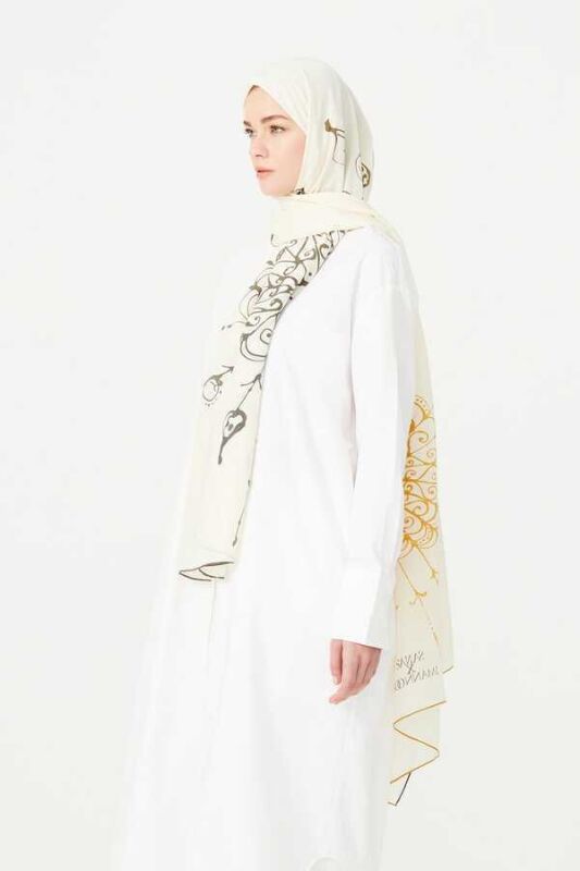 Kuş Sepeti Krem İpek Şal - 6