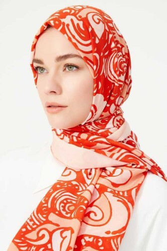 Kuşlar Turuncu Krep İpek Şal - 4