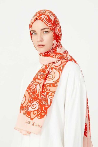 Kuşlar Turuncu Krep İpek Şal - 2