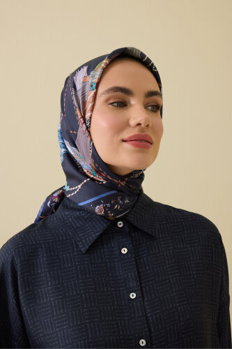 Kuşlu Noor Antrasit Tivil İpek Eşarp 95x95 - Imannoor (3)