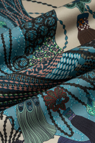 Kuşlu Noor Bej Tivil İpek Eşarp 95x95 - Imannoor (4)