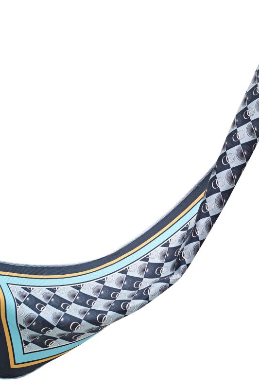 Kutu Logo Mavi İpek Fular - 2