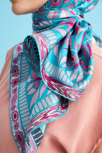 Labirent Sarmaşık Mor-Mavi Çift Taraflı Tivil İpek Eşarp 90x90 - Imannoor (4)