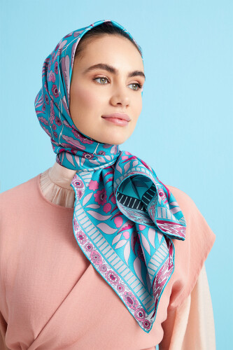 Labyrinth Ivy Twill Silk Scarf Purple-Blue 