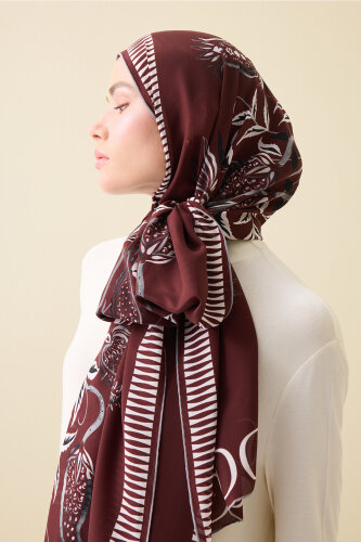 Lale Devri Bordo Krep İpek Şal 70x210 - Imannoor