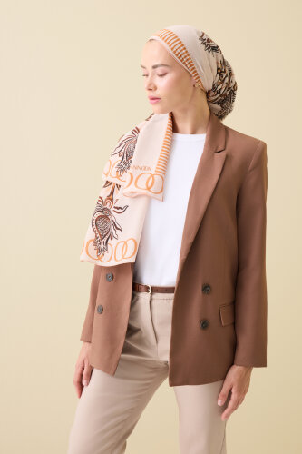 Lale Devri Somon Krep İpek Şal 70x210 - Imannoor