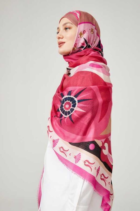 Lale Pembe Kaşmir İpek Şal - 5