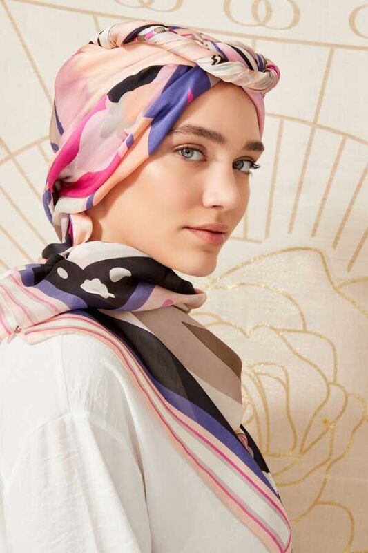 Lale Pembe Şifon İpek Şal - 2