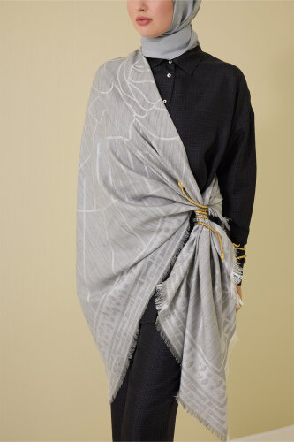 Leyla Gri Yün İpek Eşarp 140x140 - Imannoor