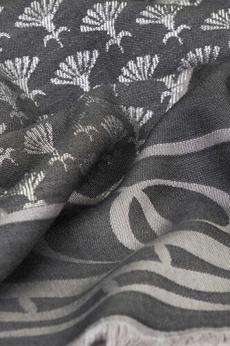 Leyla's Night Rose Silk Shawl Dark Grey - 3