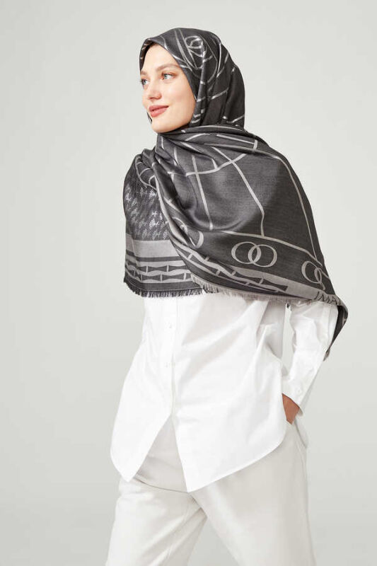 Leyla's Night Rose Silk Shawl Dark Grey - 2