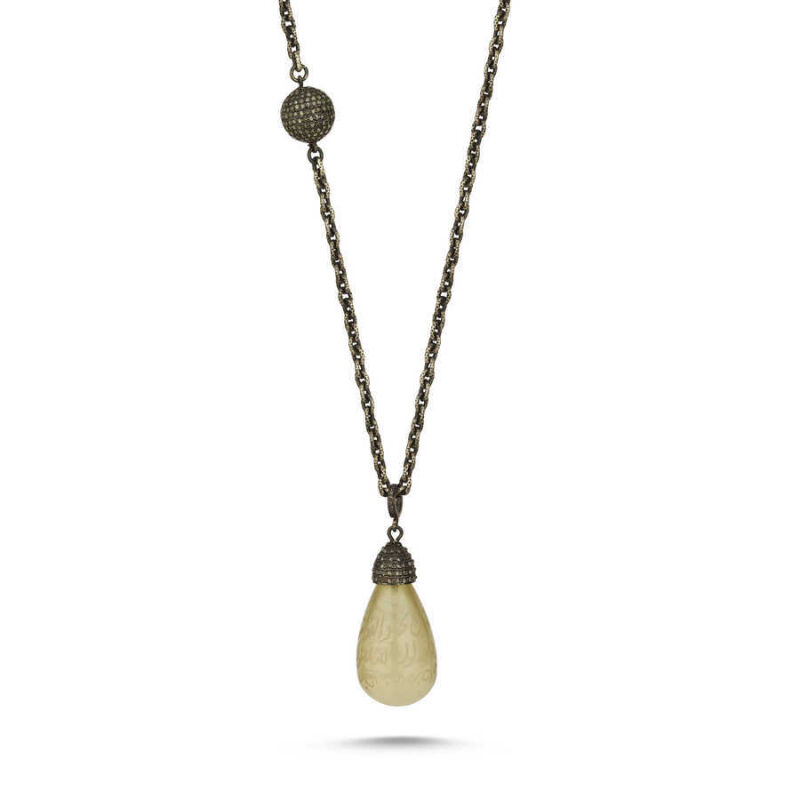 Limon Quartz Üzeri Rubili Pırlantalı Kolye - 1