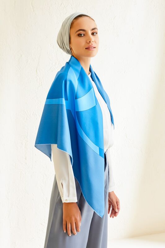 Logo-1 Twill Silk Scarf Blue - 2