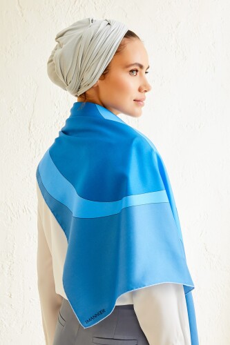 Logo-1 Twill Silk Scarf Blue - 4