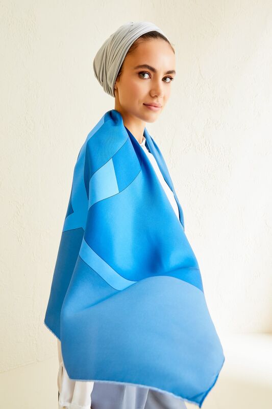 Logo-1 Twill Silk Scarf Blue - 6
