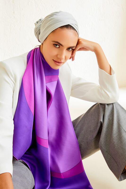Logo-1 Twill Silk Scarf Purple - 2