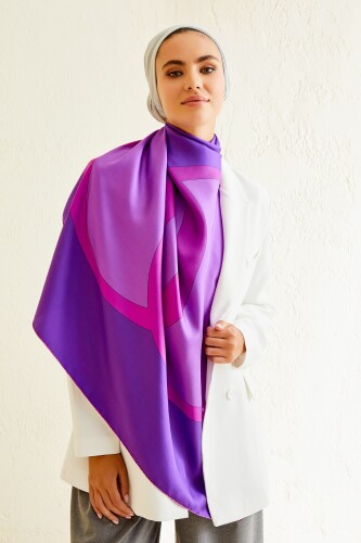 Logo-1 Twill Silk Scarf Purple - 4