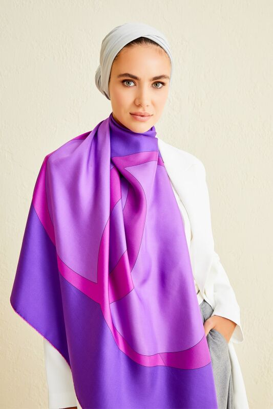 Logo-1 Twill Silk Scarf Purple - 6