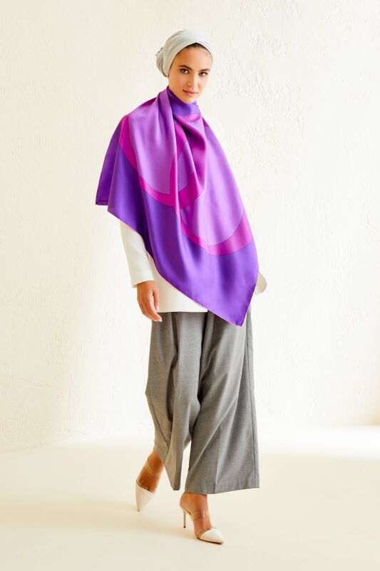 Logo-1 Twill Silk Scarf Purple - 8