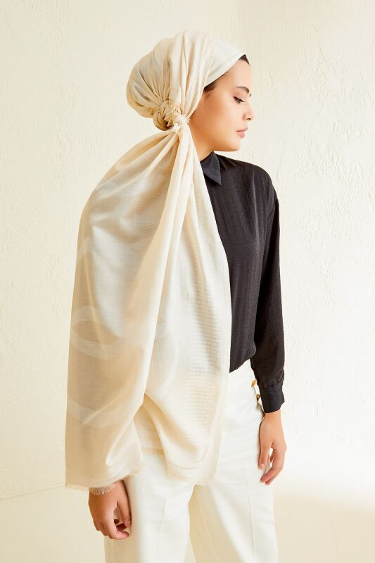 Logo 8 Cotton Silk Shawl Creme - 4