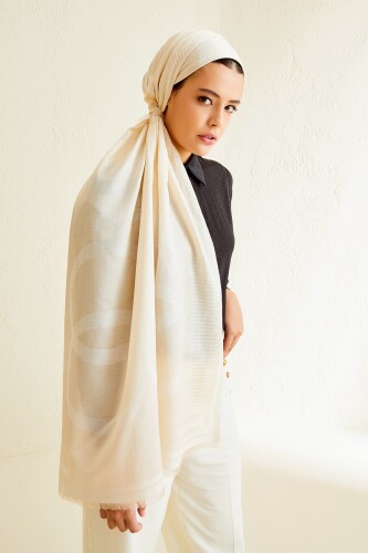 Logo 8 Cotton Silk Shawl Creme - 2