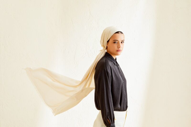 Logo 8 Cotton Silk Shawl Creme - 6