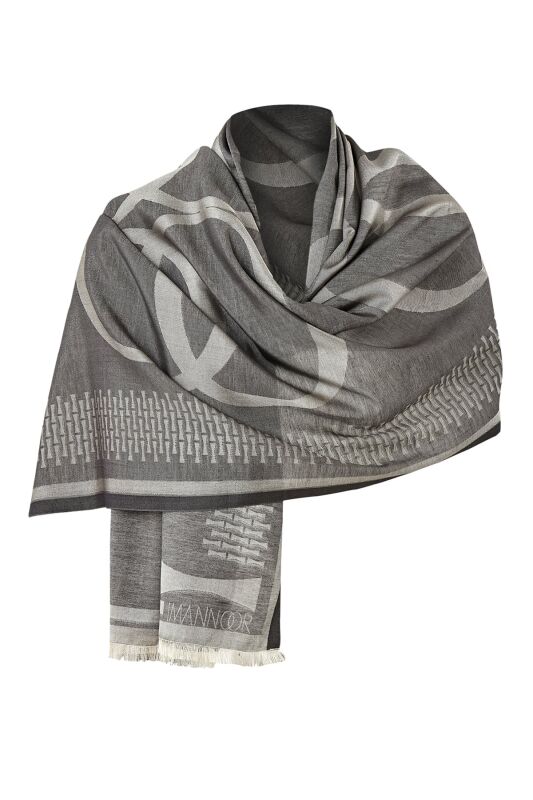 Logo 8 Cotton Silk Shawl Dark Grey - 7