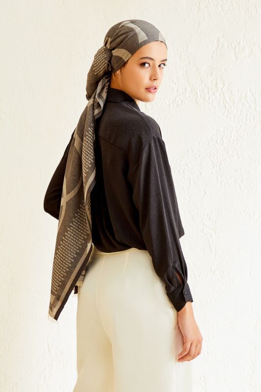 Logo 8 Cotton Silk Shawl Dark Grey - 4