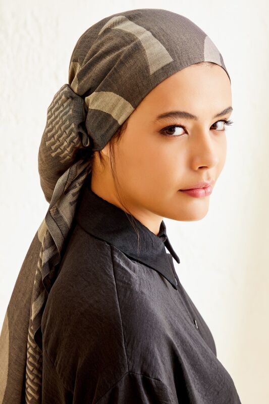 Logo 8 Cotton Silk Shawl Dark Grey - 6
