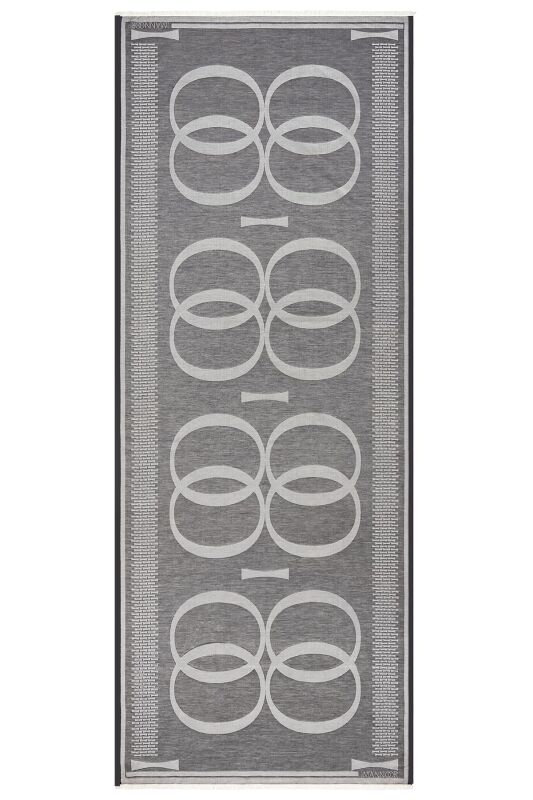 Logo 8 Koyu Gri Koton İpek Şal - 1