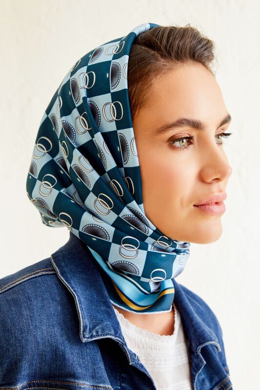 Logo Square Twill Silk Scarf Blue - 2
