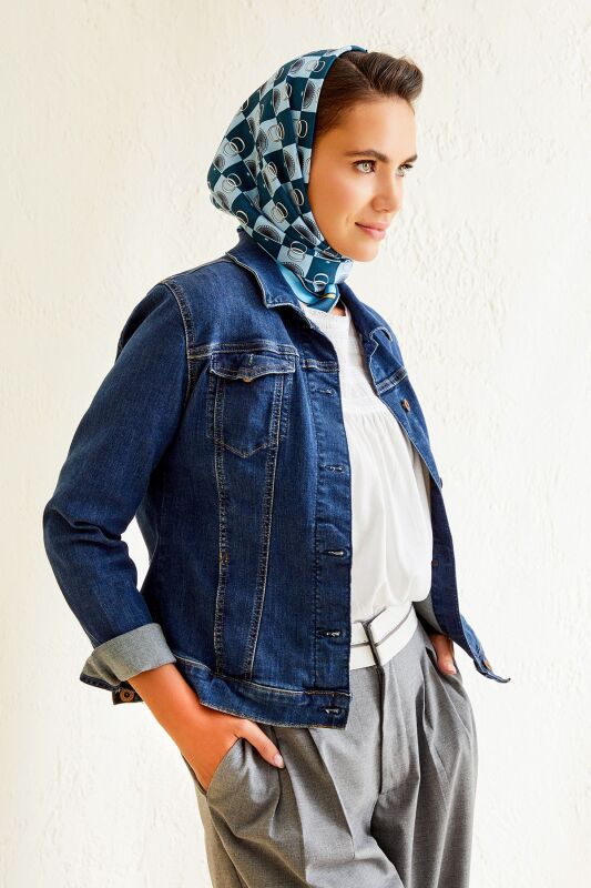 Logo Square Twill Silk Scarf Blue - 4