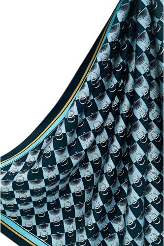 Logo Square Twill Silk Scarf Blue - 5