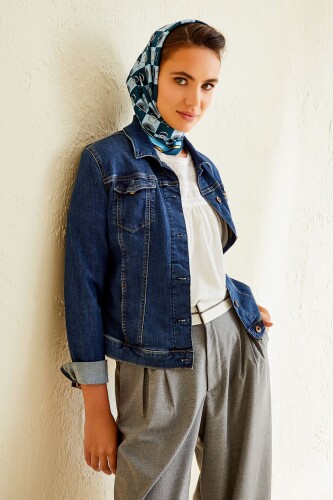 Logo Square Twill Silk Scarf Blue - 6