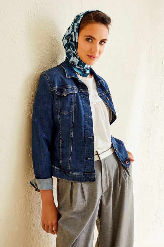 Logo Square Twill Silk Scarf Blue - 6