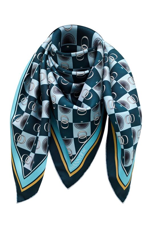 Logo Square Twill Silk Scarf Blue - 7