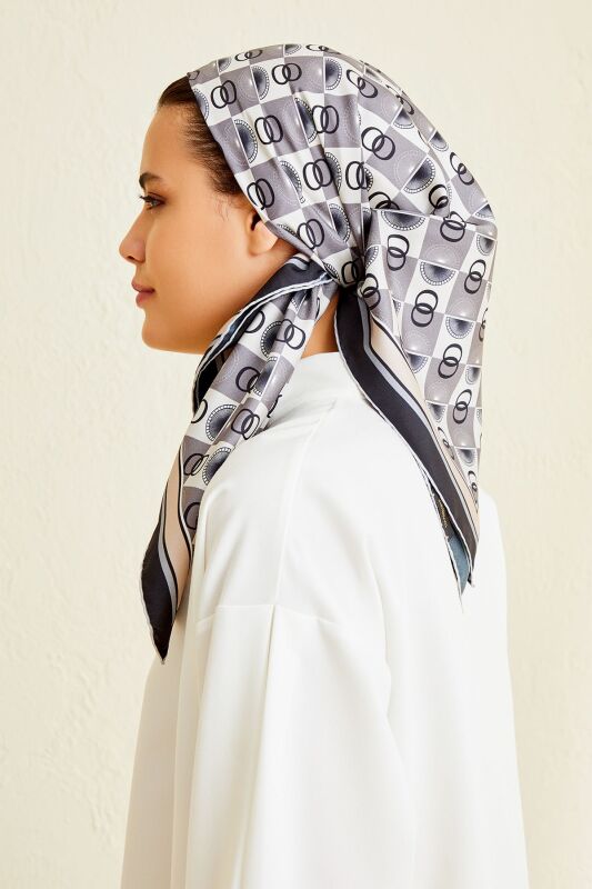 Logo Square Twill Silk Scarf Mink - 6